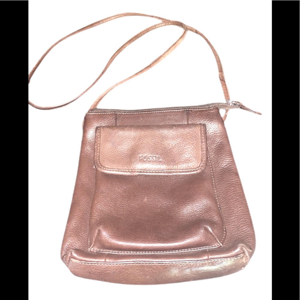 Fossil crossbody brown small leather purse EUC